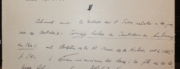 Carta de J. M. Millàs i Vallicrosa, professor de la Universitat de Barcelona, enviada a Fages el 16 d'octubre de 1944
